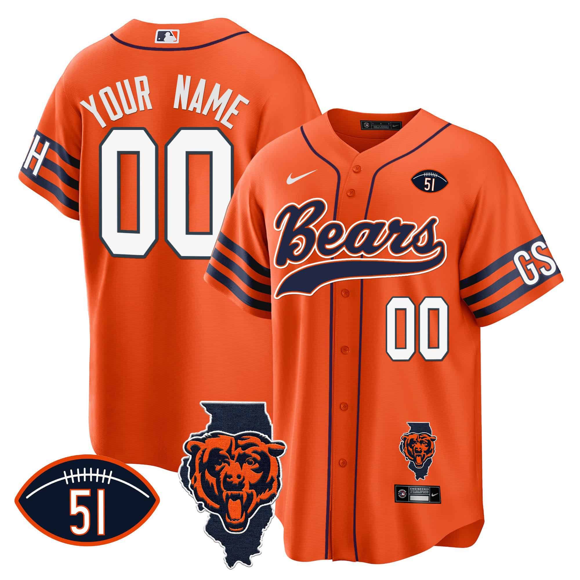 Men Chicago Bears Orange 2024 Nike Patch Baseball Custom NFL Jersey